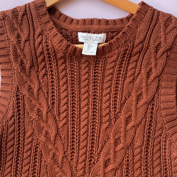 Rachel Zoe size small women’s brown crewneck cable sweater vest - Picture 3 of 7
